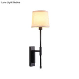 Black Fabric Wall Sconce With Right Angle Arm - Warehouse Style Lighting
