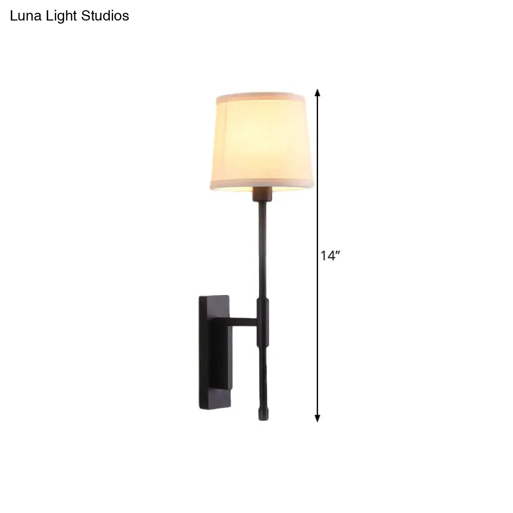 Black Fabric Wall Sconce With Right Angle Arm - Warehouse Style Lighting
