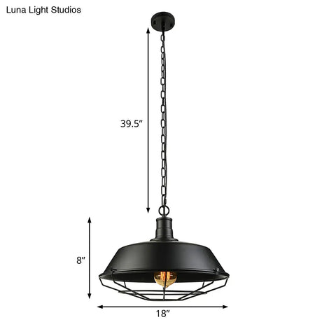 Black Farmhouse Barn Ceiling Light: Stylish Cage Shade Pendant Lamp (1 Bulb) - 10’/14’/18’ Diameter