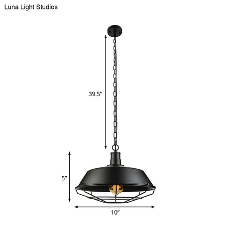 Black Farmhouse Barn Ceiling Light: Stylish Cage Shade Pendant Lamp (1 Bulb) - 10’/14’/18’ Diameter