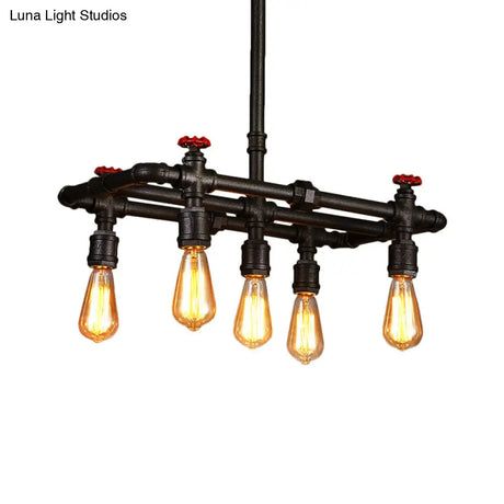 Black Finish Hanging Ceiling Light: Rectangle Frame 4/5-Light Antiqued Island Lamp For Dining Table