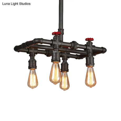 Black Finish Hanging Ceiling Light: Rectangle Frame 4/5-Light Antiqued Island Lamp For Dining Table