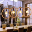 Black Finish Lodge Style Four-Ring Pendant Light With Manila Rope - 4 Lights For Coffee Shop