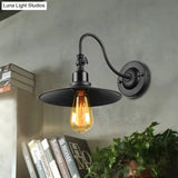 Black Flared Sconce Lighting With Gooseneck Arm - Loft Style Metal Wall Light For Dining Room (1