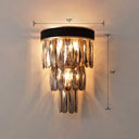 Black Flush Mount 3-Bulb Sconce With Crystal Shade - Minimalist 3-Tier Wall Lighting Smoke Gray