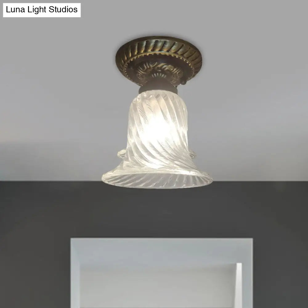 Black Flush Mount Warehouse Light With Clear Ribbed Glass For Ceiling