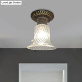 Black Flush Mount Warehouse Light With Clear Ribbed Glass For Ceiling
