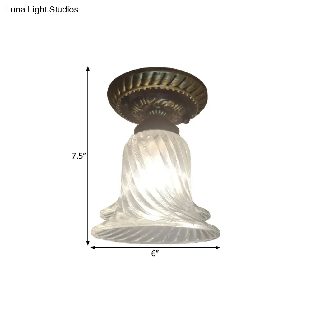 Black Flush Mount Warehouse Light With Clear Ribbed Glass For Ceiling