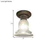 Black Flush Mount Warehouse Light With Clear Ribbed Glass For Ceiling