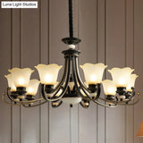 Black Frosted Glass Chandelier: Flower-Shaped Pendant Light For Classic Dining Room
