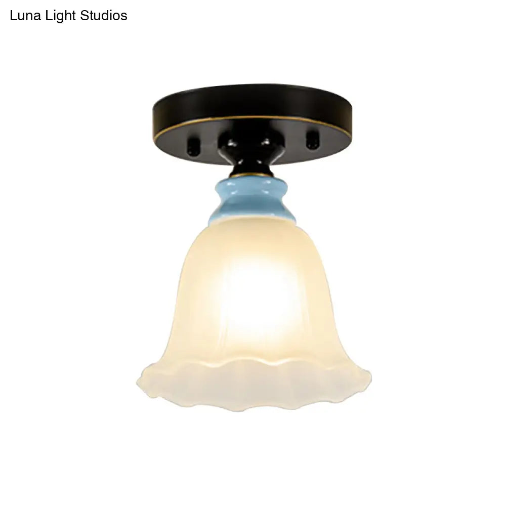 Black Frosted Glass Flared Flushmount Rural Style Flush Mount Light For Corridors