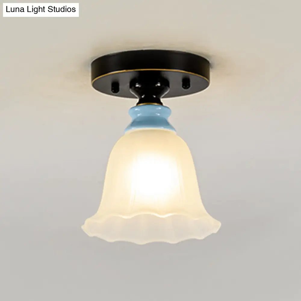 Black Frosted Glass Flared Flushmount Rural Style Flush Mount Light For Corridors