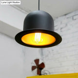 Black Gentleman Hat Style Hanging Lamp - Metal Ceiling Light For Dining Room