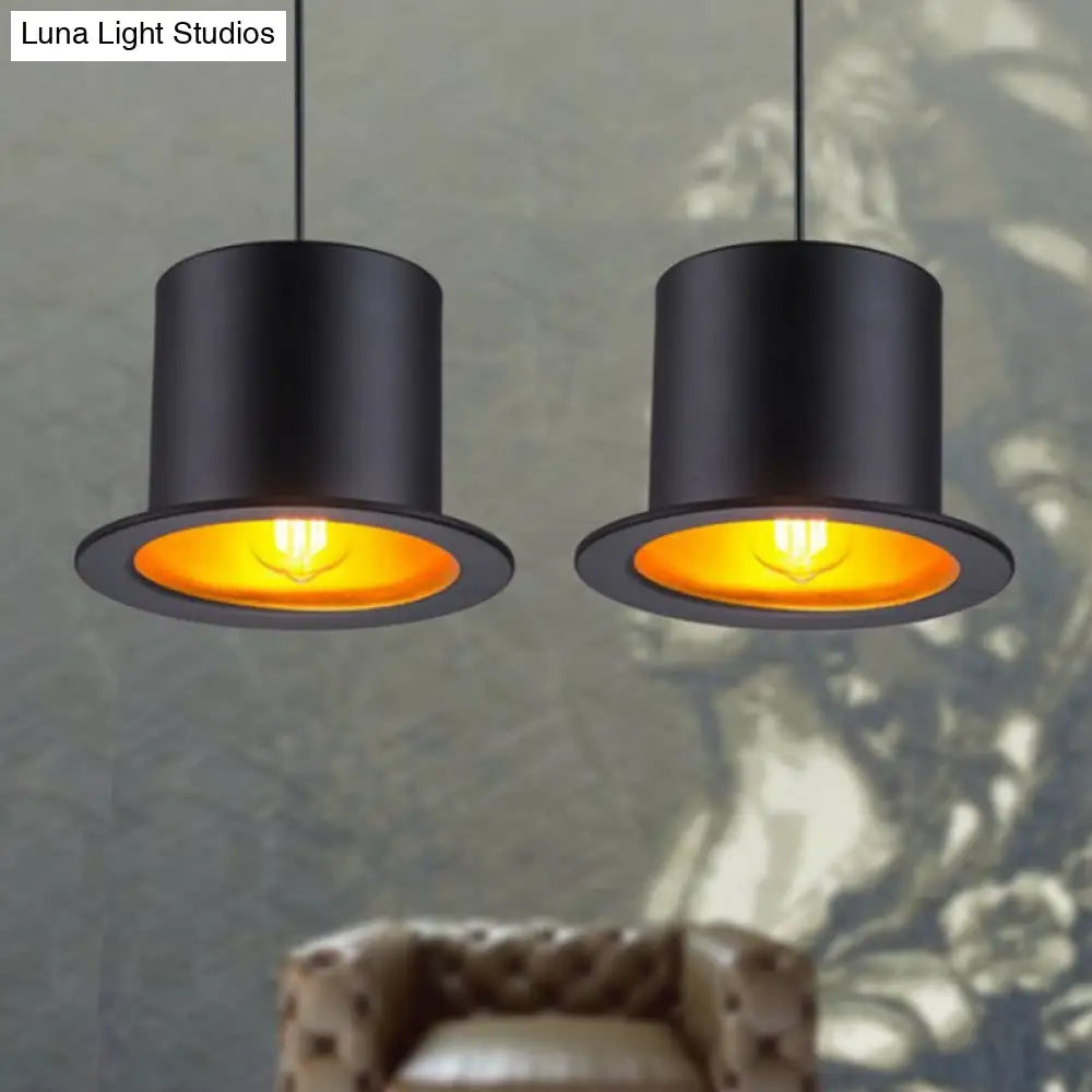 Black Gentleman Hat Style Hanging Lamp - Metal Ceiling Light For Dining Room