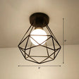 Black Geometric Semi - Flush Mount Ceiling Light With Metallic Antique Finish And Single Bulb For