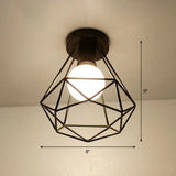 Black Geometric Semi - Flush Mount Ceiling Light With Metallic Antique Finish And Single Bulb For