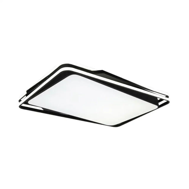 Black Geometrical Flush Mount Ceiling Lamp - Minimalist Led Metal Lighting In White/Warm Light
