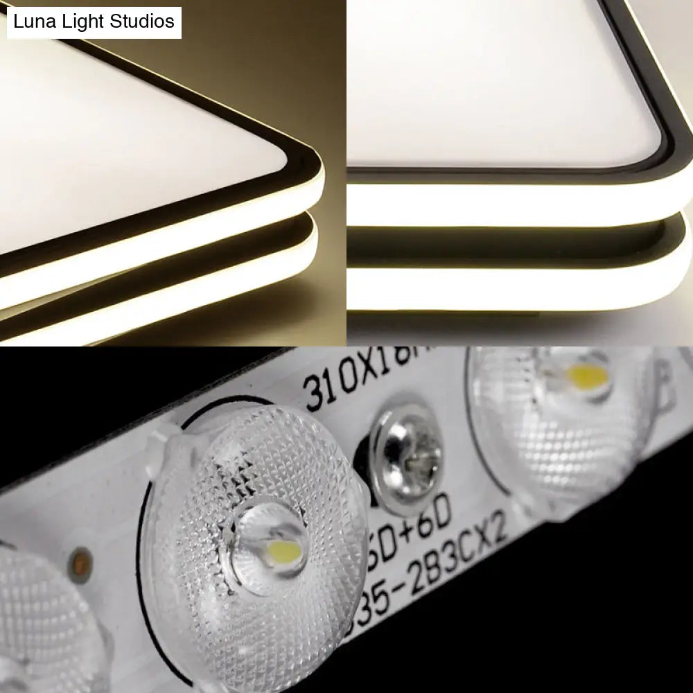 Black Geometrical Flush Mount Ceiling Lamp - Minimalist Led Metal Lighting In White/Warm Light