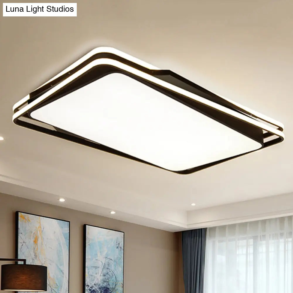 Black Geometrical Flush Mount Ceiling Lamp - Minimalist Led Metal Lighting In White/Warm Light