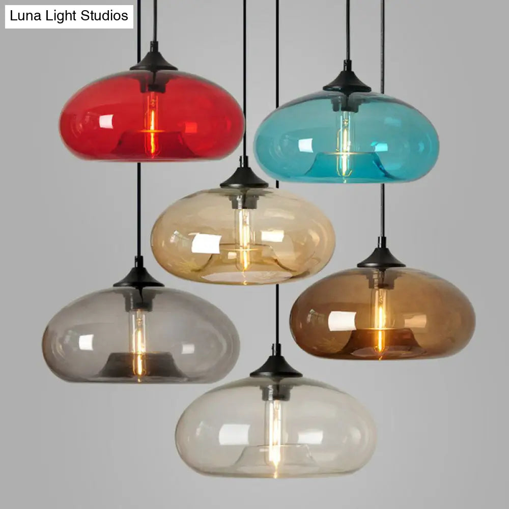 Black Glass Dining Pendant Light With Modern Ellipse Suspension - 1 Head Fixture