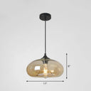 Black Glass Dining Pendant Light With Modern Ellipse Suspension - 1 Head Fixture Amber