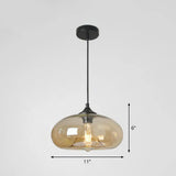 Black Glass Dining Pendant Light With Modern Ellipse Suspension - 1 Head Fixture Amber