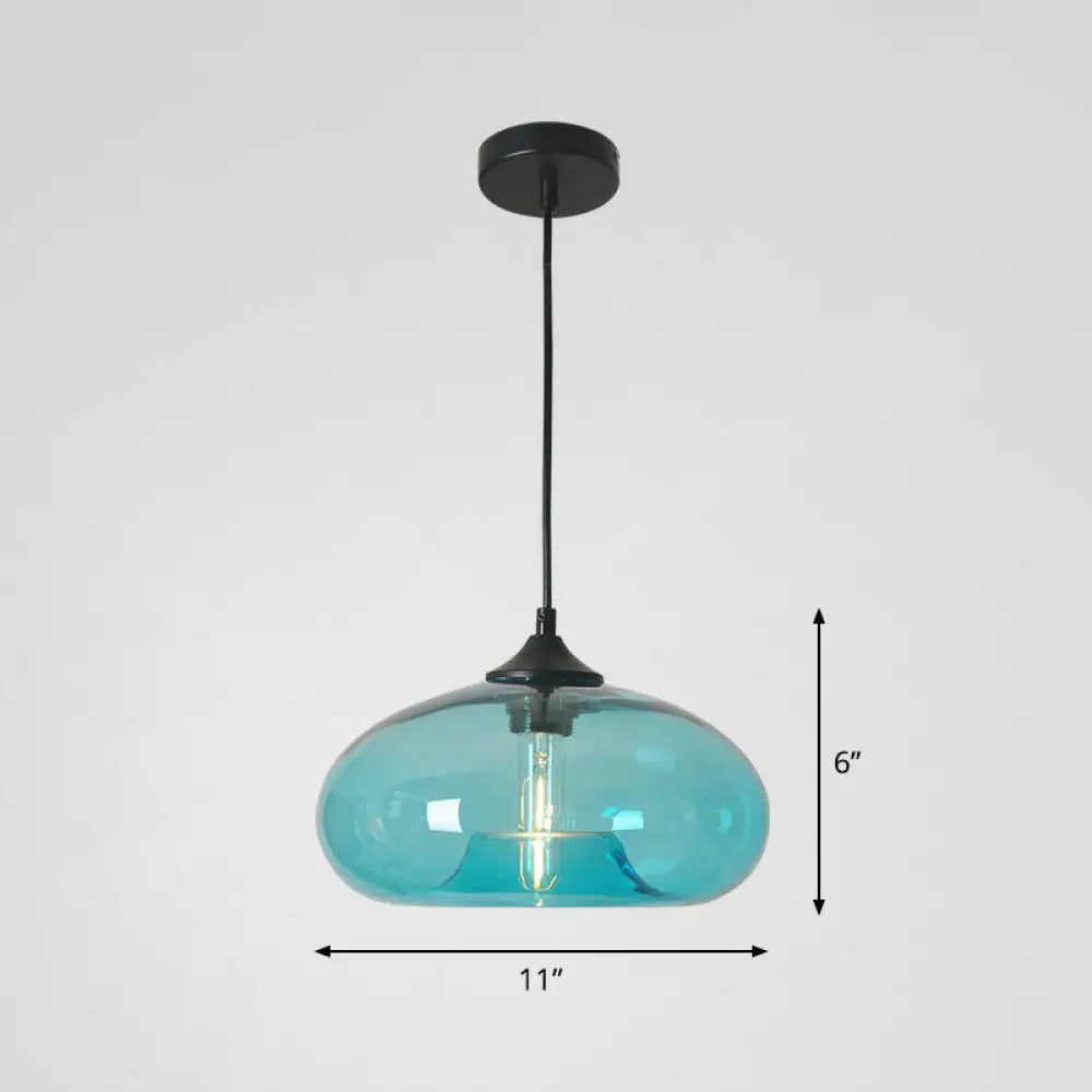 Black Glass Dining Pendant Light With Modern Ellipse Suspension - 1 Head Fixture Blue