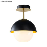Black Glass Orb Semi Flush Mount Ceiling Light With Domed Shade - Modern Bathroom Lamp