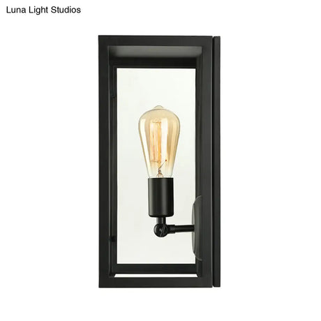 Black Glass Rectangle Sconce - Traditional Up/Down Wall Lamp For Bedroom