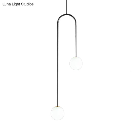 Black/Gold Ball Cluster Pendant Post-Modernist 2 Lights White Glass Led Ceiling Light Fixture With