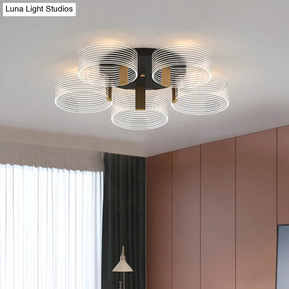 Black - Gold Round Semi Flush Ceiling Mount Light Fixture - Simple And Elegant With 2/3/5 Lights