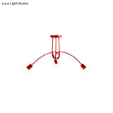 Black/Gold Twisted Industrial Semi Flush Mount Kitchen Ceiling Light With Open Bulb - 3/5/6-Light