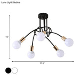 Black/Gold Twisted Industrial Semi Flush Mount Kitchen Ceiling Light With Open Bulb - 3/5/6-Light