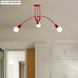 Black/Gold Twisted Industrial Semi Flush Mount Kitchen Ceiling Light With Open Bulb - 3/5/6-Light