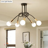 Black/Gold Twisted Industrial Semi Flush Mount Kitchen Ceiling Light With Open Bulb - 3/5/6-Light