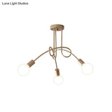 Black/Gold Twisted Industrial Semi Flush Mount Kitchen Ceiling Light With Open Bulb - 3/5/6-Light