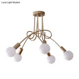 Black/Gold Twisted Industrial Semi Flush Mount Kitchen Ceiling Light With Open Bulb - 3/5/6-Light