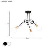 Black/Gold Twisted Industrial Semi Flush Mount Kitchen Ceiling Light With Open Bulb - 3/5/6-Light
