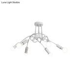 Black/Gold Twisted Industrial Semi Flush Mount Kitchen Ceiling Light With Open Bulb - 3/5/6-Light