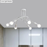 Black/Gold Twisted Industrial Semi Flush Mount Kitchen Ceiling Light With Open Bulb - 3/5/6-Light