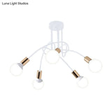 Black/Gold Twisted Industrial Semi Flush Mount Kitchen Ceiling Light With Open Bulb - 3/5/6-Light
