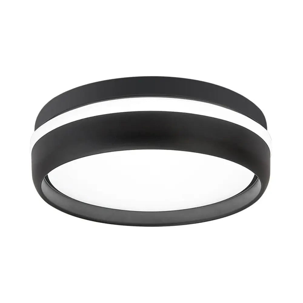 Black/Grey Drum Led Flush Mount Ceiling Light With Integrated Acrylic Shade Kit