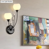 Black Half-Bulb Wall Sconce Light With Frosted White Glass Bowl- Modern And Elegant Mount Lamp