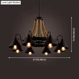 Black Industrial Art Chandelier Light With Rope And Cone Metal Shade