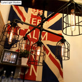 Black Industrial Iron Semi Flush Mount Ceiling Light With Metallic Wire Cage & Water Pipe 1 For