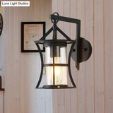 Black Industrial Sconce Light With Clear Glass Cylinder And Rectangle/Round Backplate