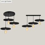 Black Industrial Style Metal Pendant Light With Open Bulb And Gear Decoration