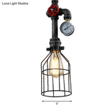 Black Iron Hanging Lamp With Wire Guard Gauge And Valve - Industrial Style