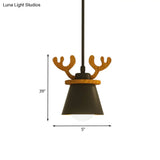 Black Iron Macaroon Antler Ceiling Pendant Light Fixture - 1 Bulb Suspended With Or Without Shade