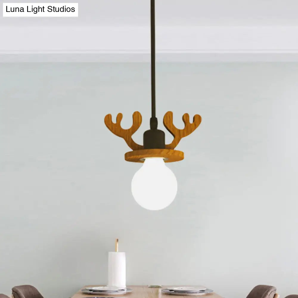 Black Iron Macaroon Antler Ceiling Pendant Light Fixture - 1 Bulb Suspended With Or Without Shade